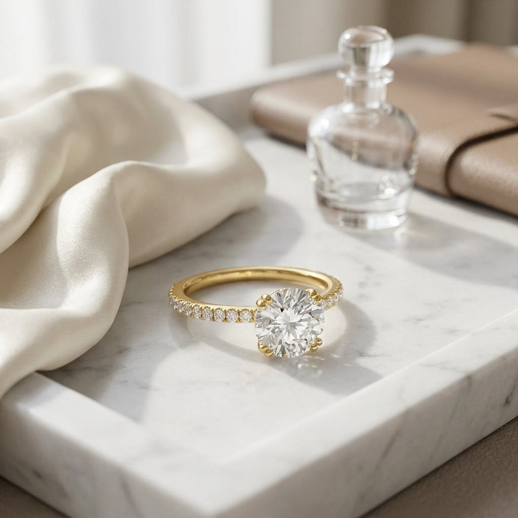 1 1/6ctw Round Diamond Classic Petite Split Prong Igi-certified Engagement Ring In 14k Yellow Gold — atelier still life
