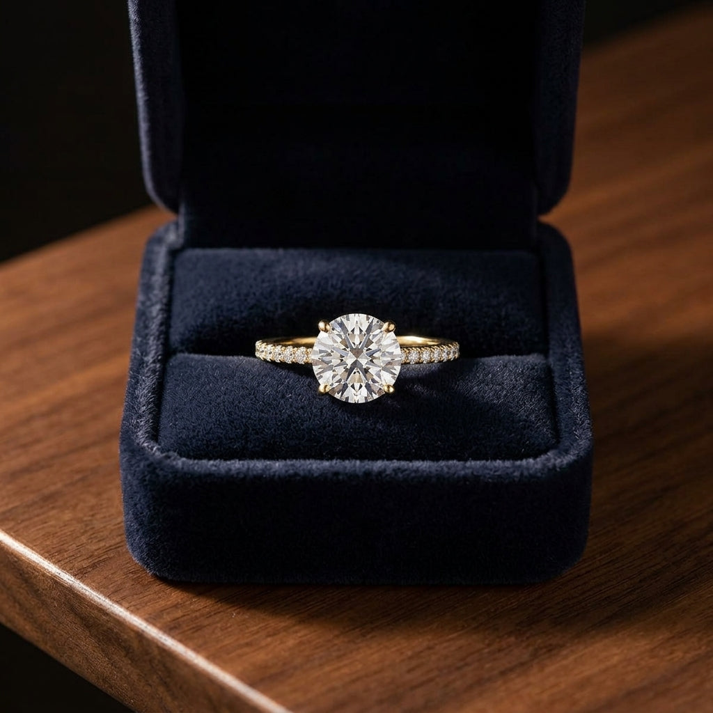 1 1/6ctw Round Diamond Classic Petite Split Prong Igi-certified Engagement Ring In 14k Yellow Gold — gift presentation
