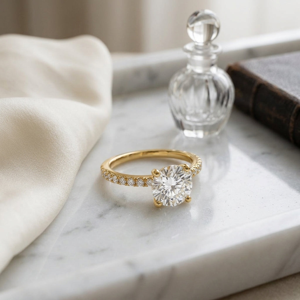 1 1/5ctw Round Center Classic Petite Split Prong Diamond Engagement Ring In 14k Yellow Gold, Igi-certified — atelier still life