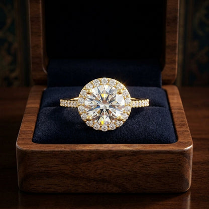 1 1/12ctw Round Diamond Halo Engagement Ring With Pave Shank In 14k Yellow Gold, Igi-certified — gift presentation