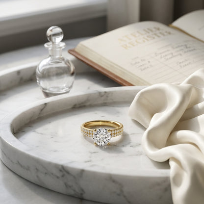 1 1/4ctw Round Diamond Double Row Engagement Ring With Micro U Set Pave In 14k Yellow Gold, Igi-certified — atelier still life
