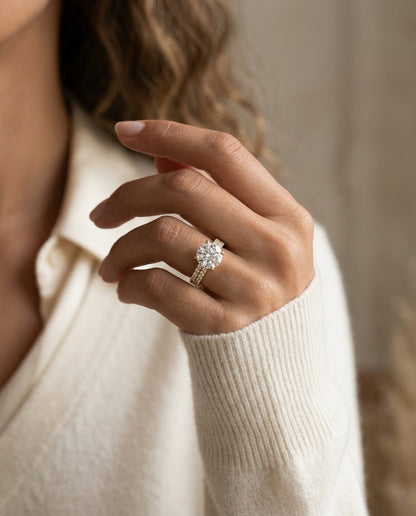 1 1/4ctw Round Diamond Double Row Engagement Ring With Micro U Set Pave In 14k Yellow Gold, Igi-certified — editorial close-up