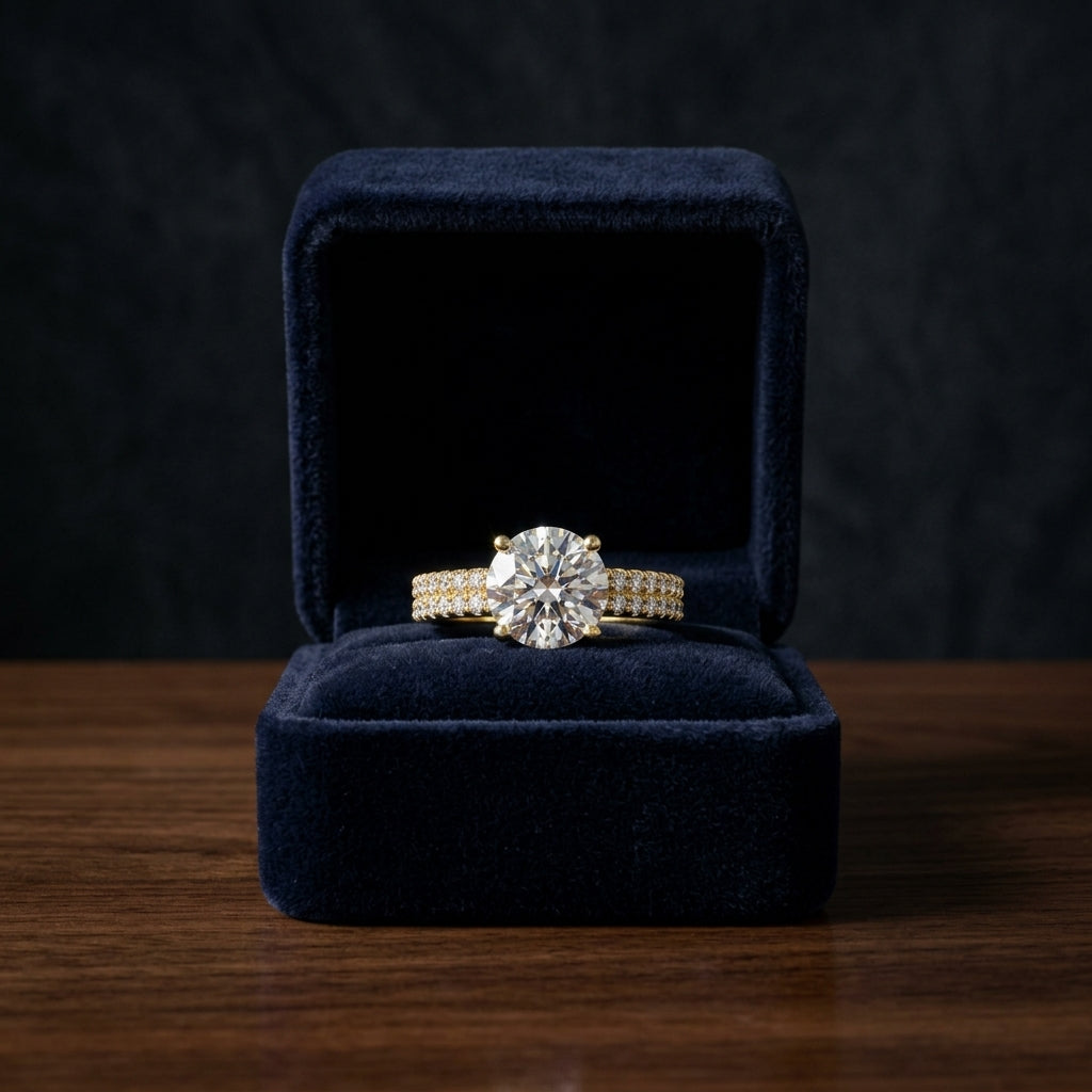 1 1/4ctw Round Diamond Double Row Engagement Ring With Micro U Set Pave In 14k Yellow Gold, Igi-certified — gift presentation