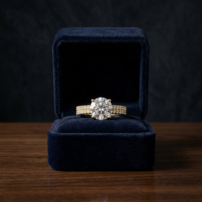 1 1/4ctw Round Diamond Double Row Engagement Ring With Micro U Set Pave In 14k Yellow Gold, Igi-certified — gift presentation