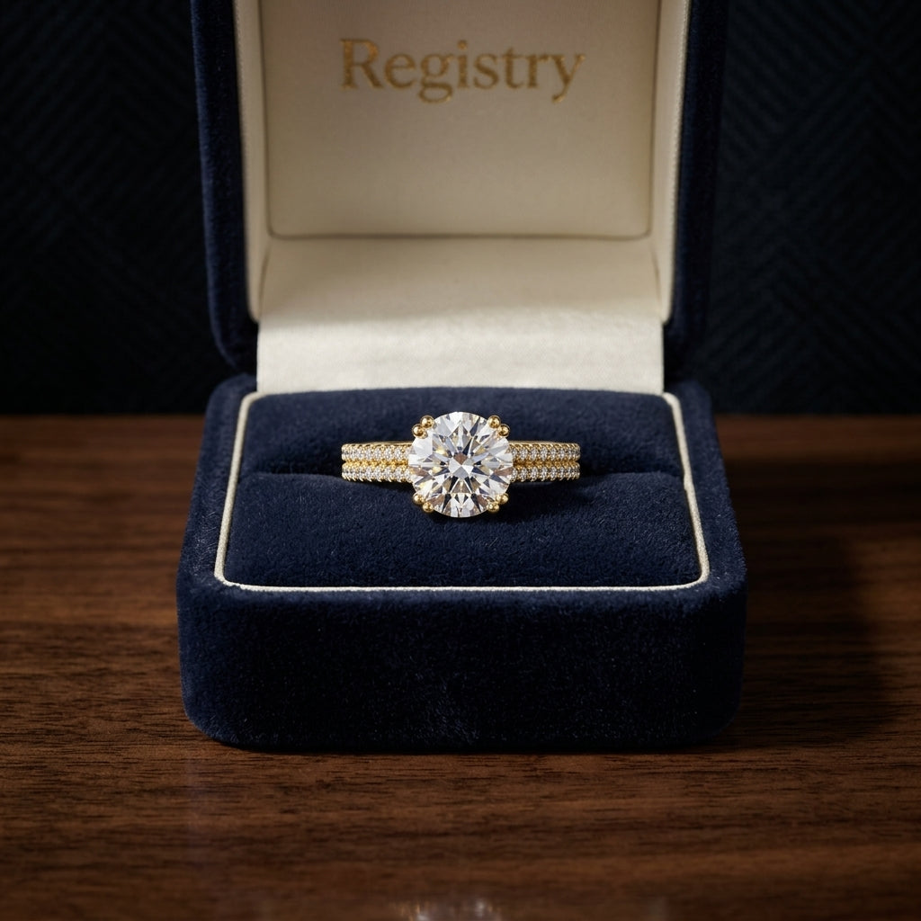1 1/5ctw Round Diamond 2 Row Engagement Ring With Double Prong Cathedral Setting In 14k Yellow Gold, Igi-certified — gift presentation