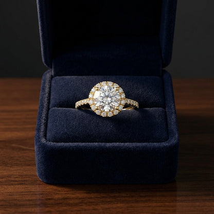 1 3/8ctw Round Diamond Halo Engagement Ring With Petite Pave Shank In 14k Yellow Gold, Igi-certified — gift presentation