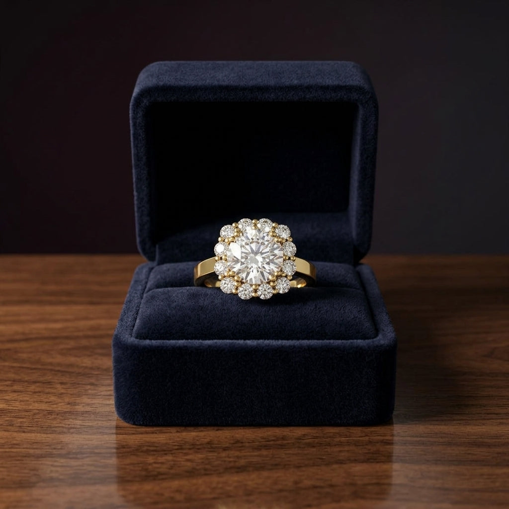 1 3/8ctw Round Diamond Halo Engagement Ring In 14k Yellow Gold, Igi-certified — gift presentation