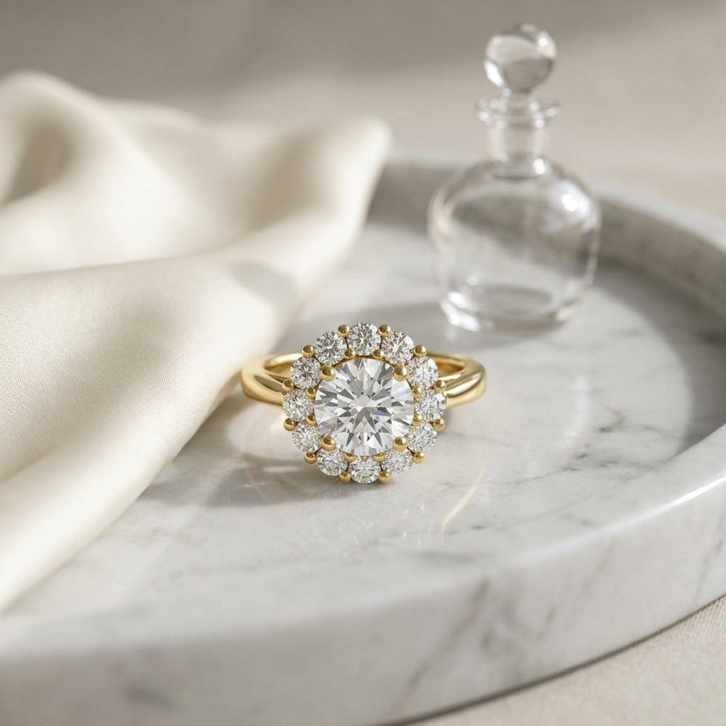1 4/5ctw Round Diamond Prong-set Halo Engagement Ring In 14k Yellow Gold, Igi-certified — atelier still life