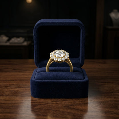1 4/5ctw Round Diamond Prong-set Halo Engagement Ring In 14k Yellow Gold, Igi-certified — gift presentation