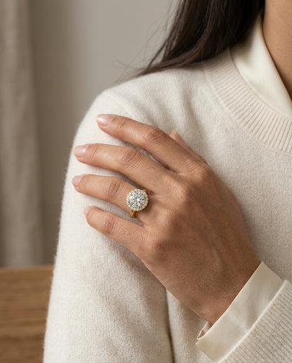 1 1/5ctw Round Diamond Classic Halo Engagement Ring In 14k Yellow Gold, Igi-certified — editorial close-up