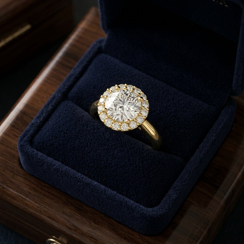 1 1/5ctw Round Diamond Classic Halo Engagement Ring In 14k Yellow Gold, Igi-certified — gift presentation