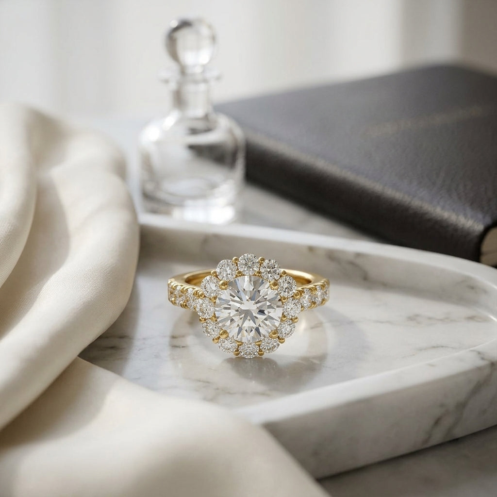 2 1/16ctw Round Diamond Halo Engagement Ring With Pave Shank In 14k Yellow Gold, Igi-certified — atelier still life