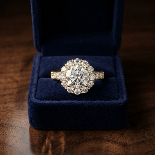 2 1/16ctw Round Diamond Halo Engagement Ring With Pave Shank In 14k Yellow Gold, Igi-certified — gift presentation