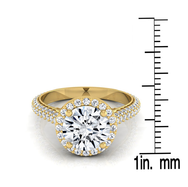 1 4/5ctw Round Diamond Pave Engagement Ring With Triple Row Shank In 14k Yellow Gold, Igi-certified