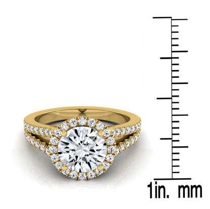 1 3/8ctw Round Diamond Halo Engagement Ring With Pave Split Shank In 14k Yellow Gold, Igi-certified