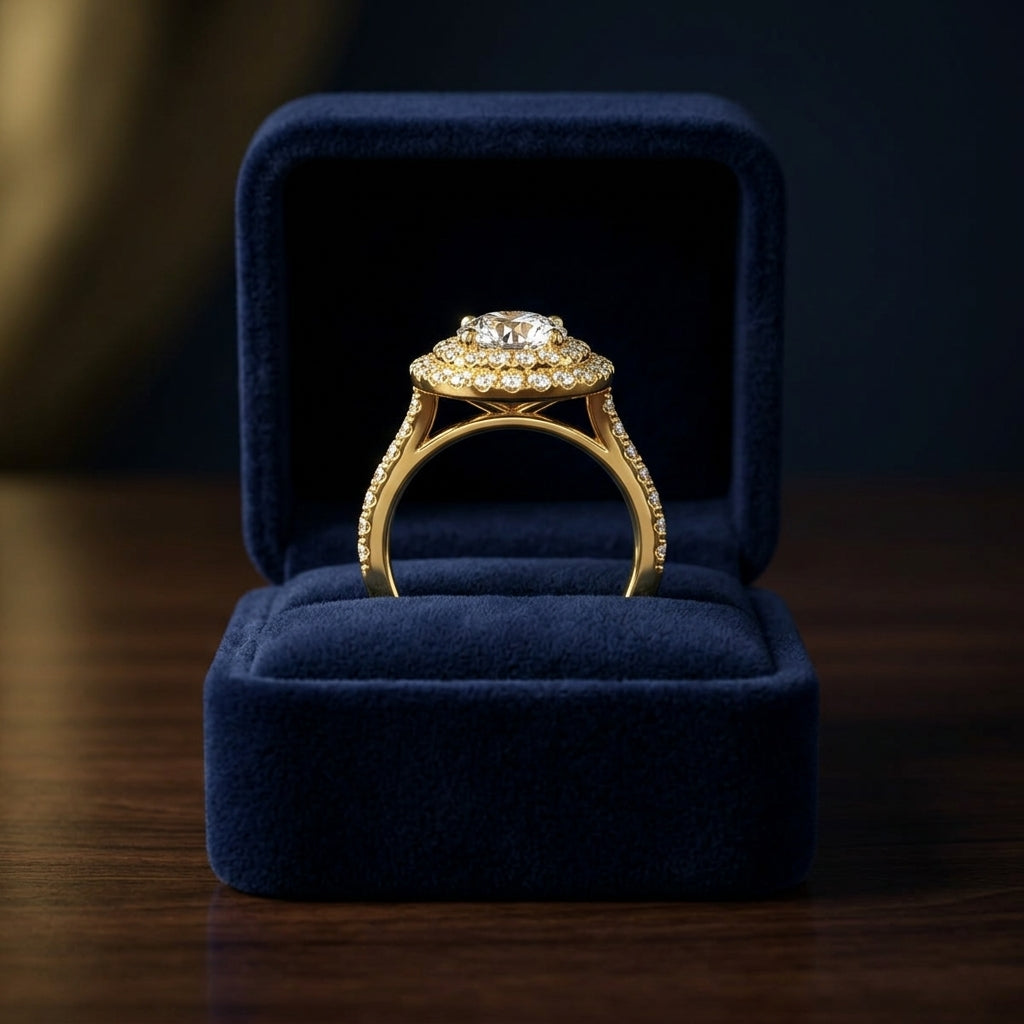 1 3/4ctw Round Diamond Double Entourage Engagement Ring In 14k Yellow Gold, Igi-certified — gift presentation