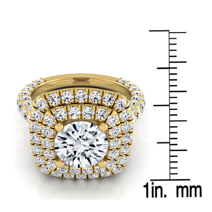 3 1/6ctw Round Diamond, Double Square Halo Engagement Ring With Pave Shank In 14k Yellow Gold, Igi-certified