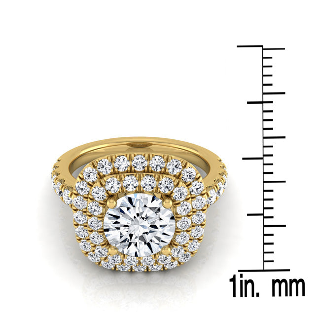 1 9/10ctw Round Diamond Double Entourage Engagement Ring With Pave Shank In 14k Yellow Gold, Igi-certified