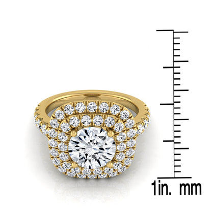 1 9/10ctw Round Diamond Double Entourage Engagement Ring With Pave Shank In 14k Yellow Gold, Igi-certified