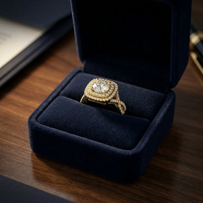 1 5/8ctw Round Double Square Halo Infinity Shank Ring In 14k Yellow Gold, Igi-certified — gift presentation