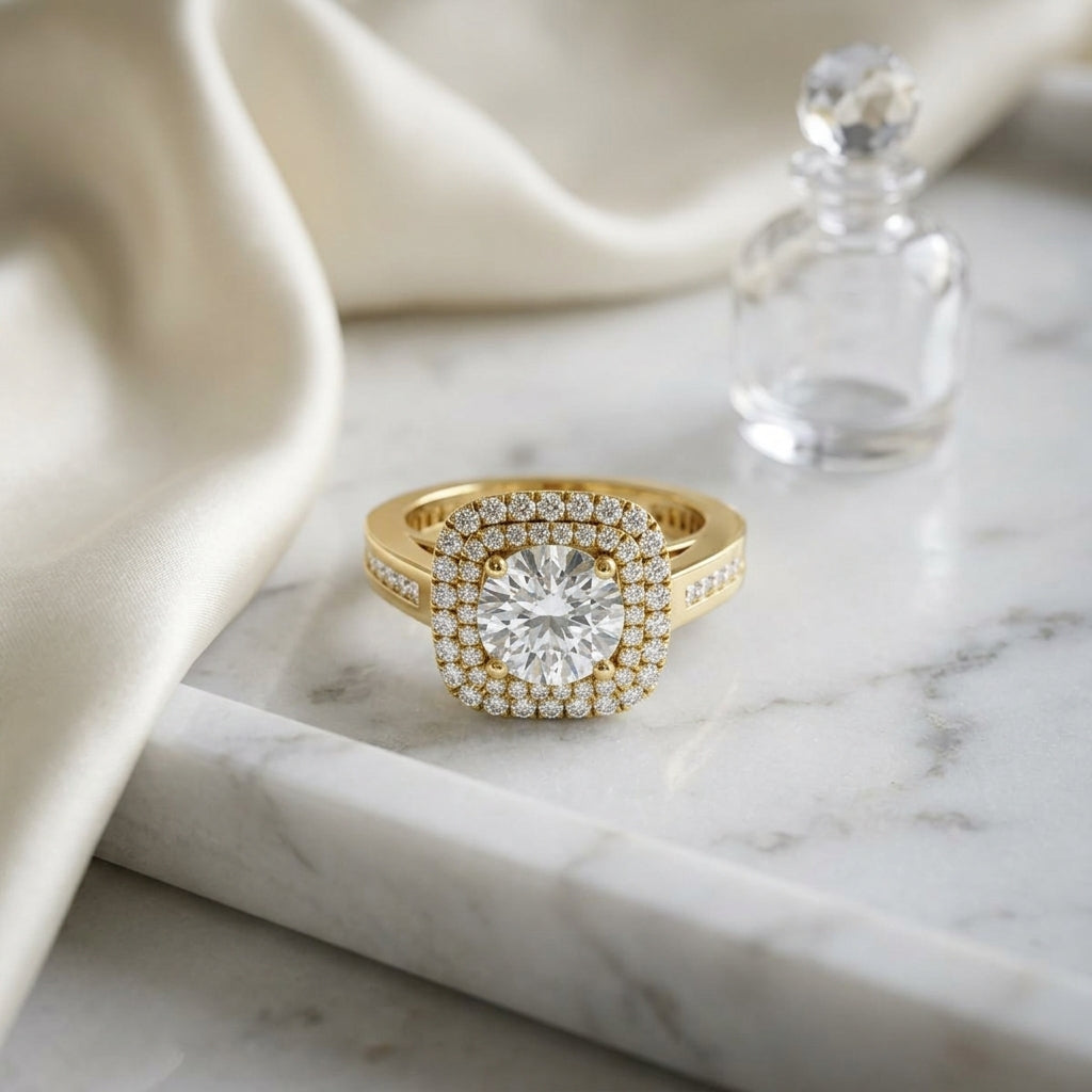 1 2/3ctw Round Diamond Double Square Halo Engagement Ring With Channel Set  Shank In 14k Yellow Gold, Igi-certified — atelier still life
