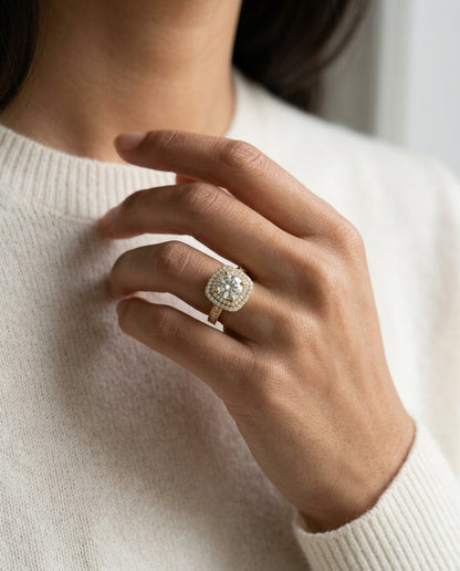 1 2/3ctw Round Diamond Double Square Halo Engagement Ring With Channel Set  Shank In 14k Yellow Gold, Igi-certified — editorial close-up