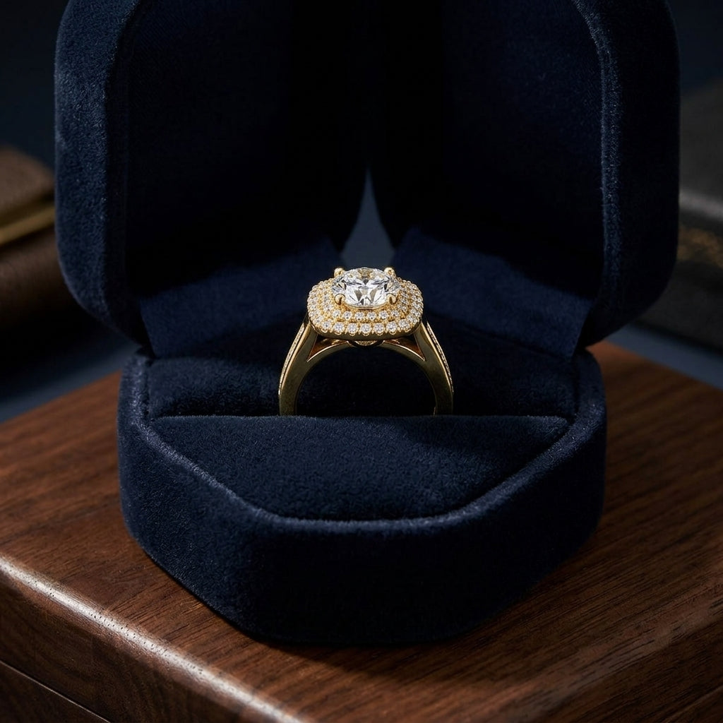 1 2/3ctw Round Diamond Double Square Halo Engagement Ring With Channel Set  Shank In 14k Yellow Gold, Igi-certified — gift presentation