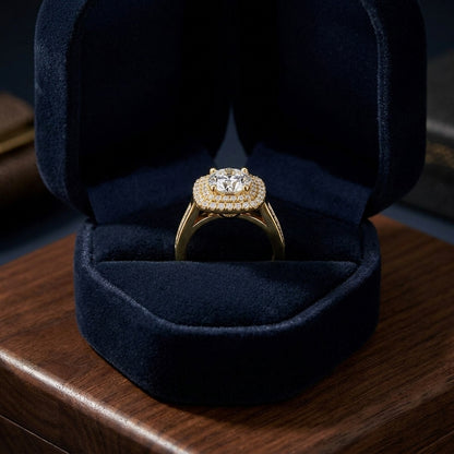 1 2/3ctw Round Diamond Double Square Halo Engagement Ring With Channel Set  Shank In 14k Yellow Gold, Igi-certified — gift presentation