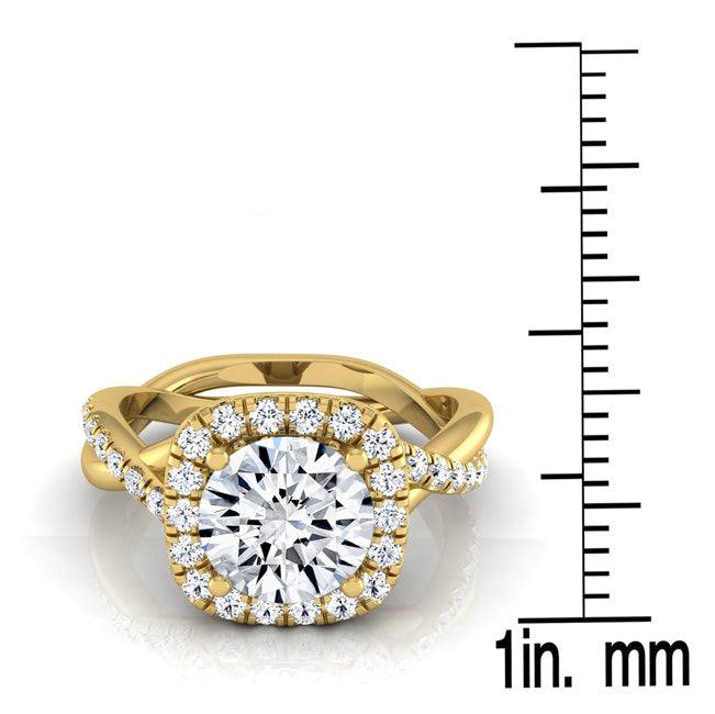 1 3/8ctw Round Diamond Halo Engagement Ring With Twist Shank In 14k Yellow Gold, Igi-certified