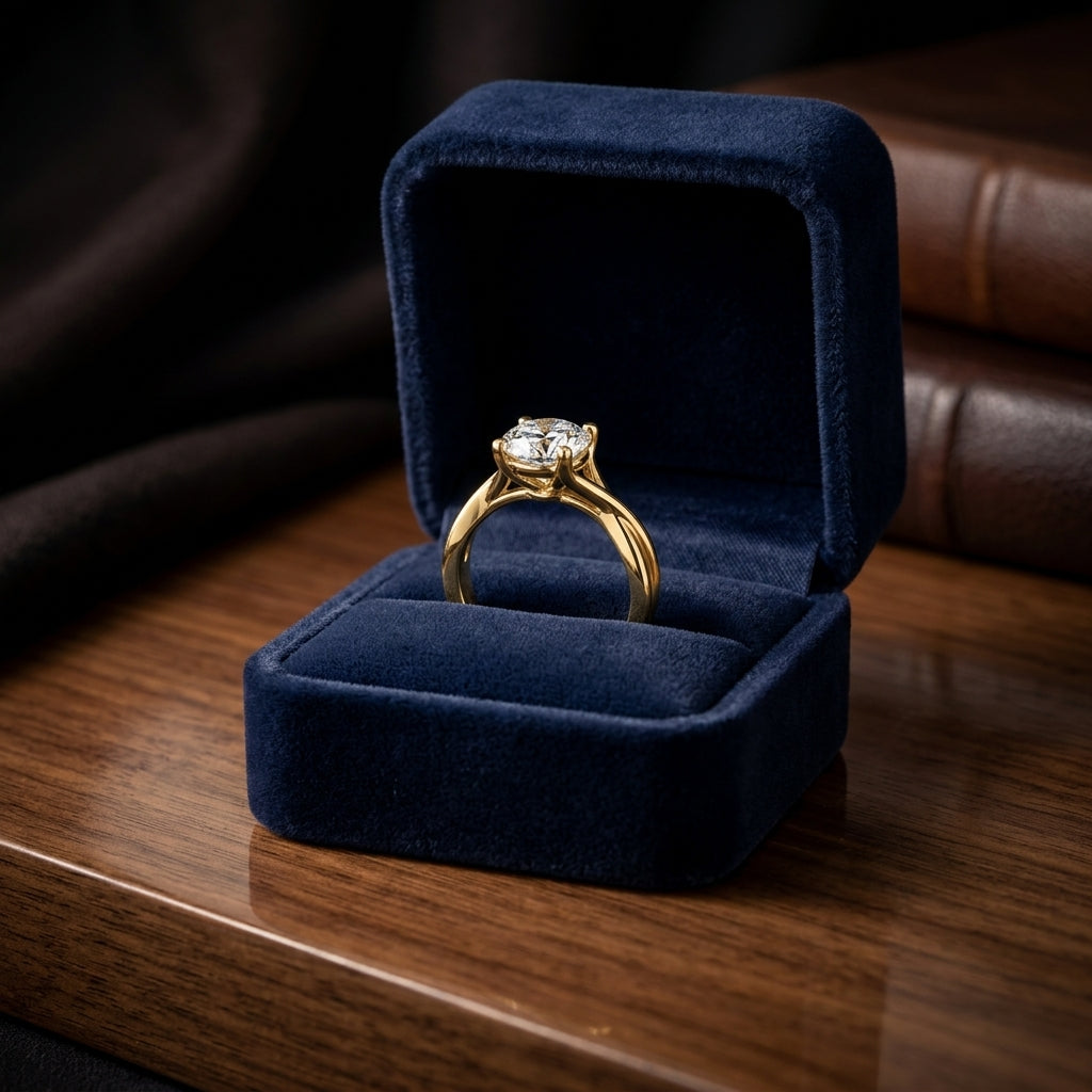 1ct Round Diamond Solitaire Engagement Ring With Trellis Basket In 14k Yellow Gold, Igi-certified — gift presentation