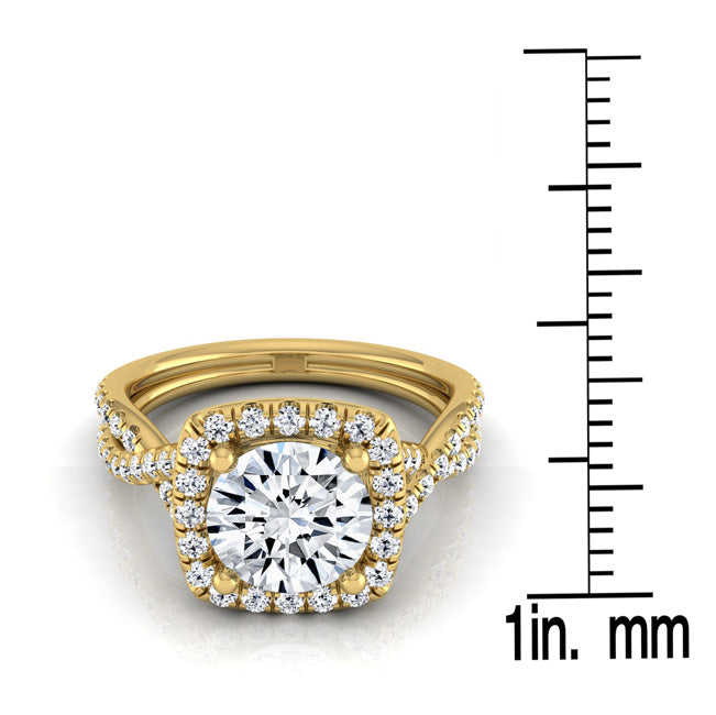 1 3/8ctw Round Diamond Square Halo Engagement Ring With Twisted Pave Shank In 14k Yellow Gold, Igi-certified