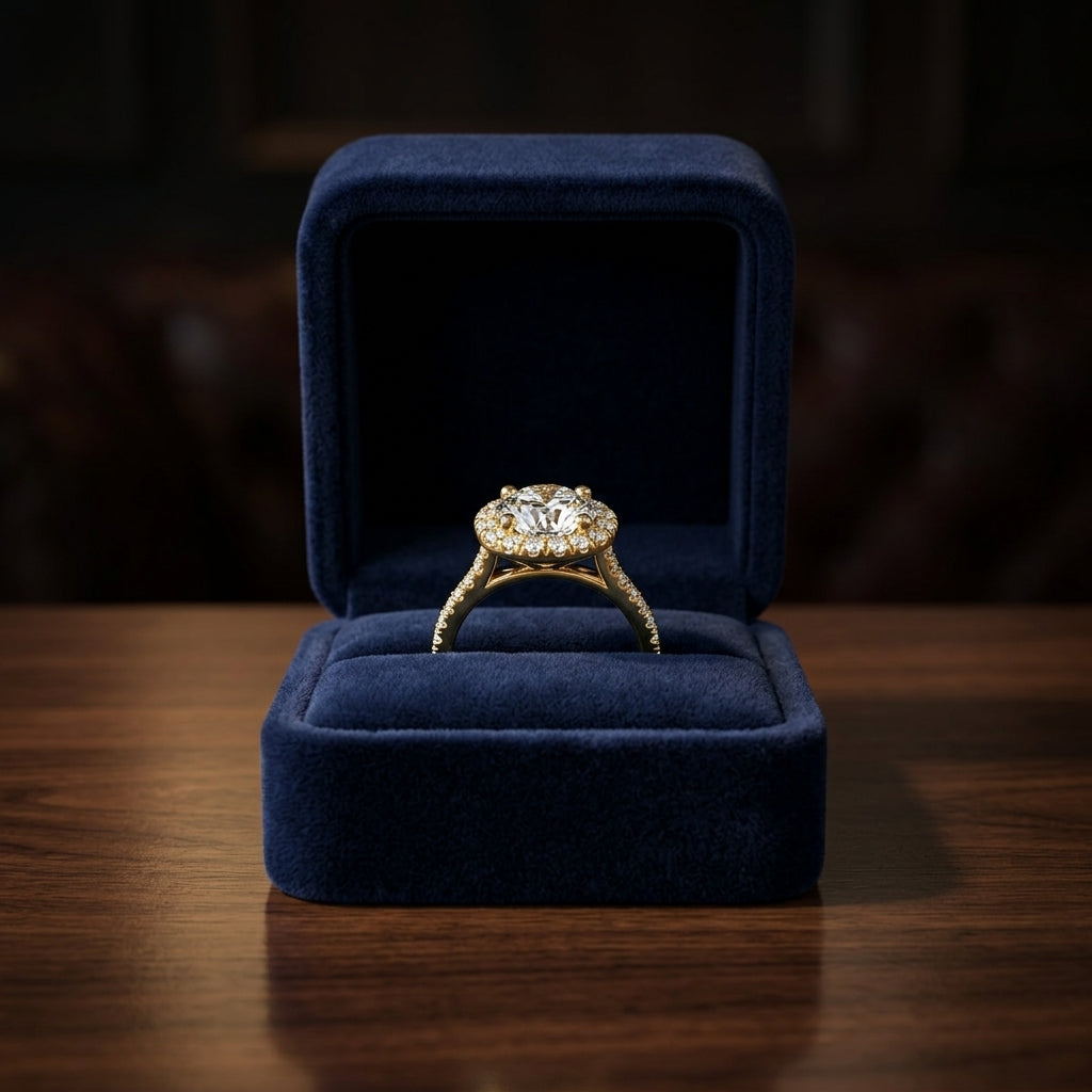 1 3/8ctw Round Diamond Halo Engagement Ring With Pave Shank In 14k Yellow Gold, Igi-certified — gift presentation