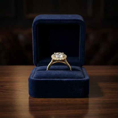 1 3/8ctw Round Diamond Halo Engagement Ring With Pave Shank In 14k Yellow Gold, Igi-certified — gift presentation