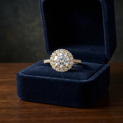 1 5/8ctw Round Diamond Halo Engagement Ring With Pave Shank In 14k Yellow Gold, Igi-certified — gift presentation