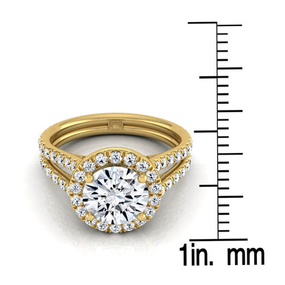 1 7/8ctw Round Diamond Halo Engagement Ring With A Split Shank In 14k Yellow Gold, Igi-certified