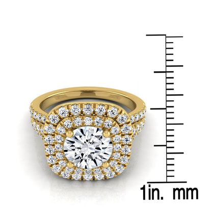 1 4/5ctw Round Diamond Double Square Halo Engagement Ring With Pave Split Shank In 14k Yellow Gold, Igi-certified