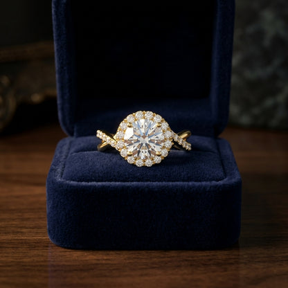 1 3/8ctw Round Diamond Halo Engagement Ring With Infinity  Shank In 14k Yellow Gold, Igi-certified — gift presentation
