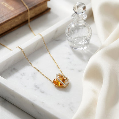 Citrine & Diamond Heart Shape Necklace In 14k Yellow Gold — atelier still life