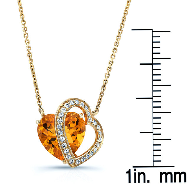 Citrine & Diamond Heart Shape Necklace In 14k Yellow Gold