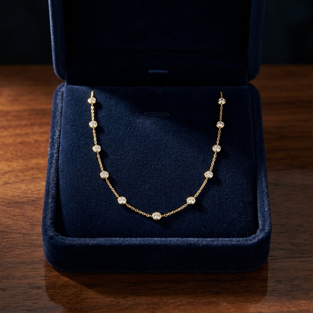 Diamonds By The Yard Round Bezel Necklace In 14k Yellow Gold — gift presentation