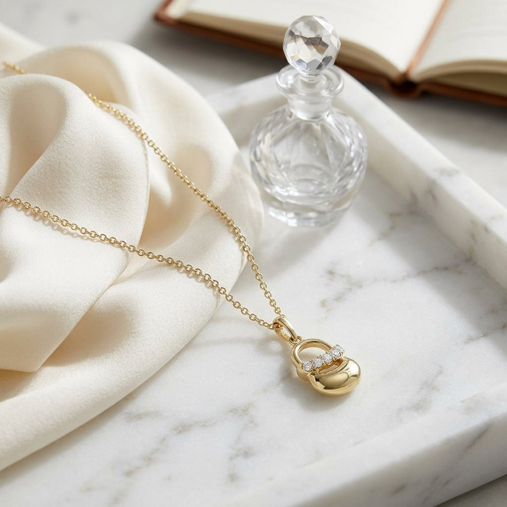 Diamond Baby Shoe Necklace In 14k Yellow Gold Adjustable Chain 14-16 Inch — atelier still life