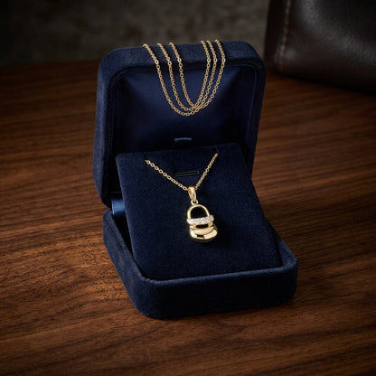 Diamond Baby Shoe Necklace In 14k Yellow Gold Adjustable Chain 14-16 Inch — gift presentation
