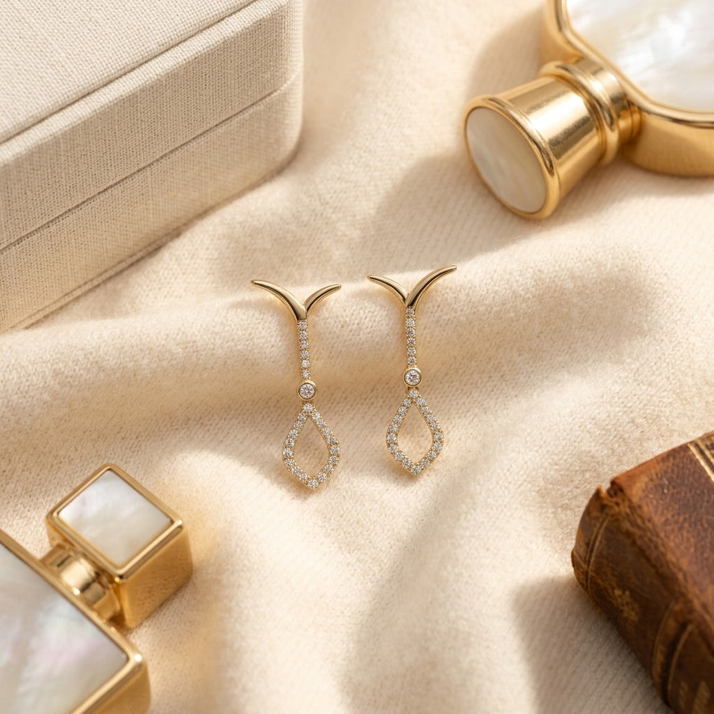 Open Kite Diamond Drop Necklace In 14k Yellow Gold 18 Inch Length — textile flat lay