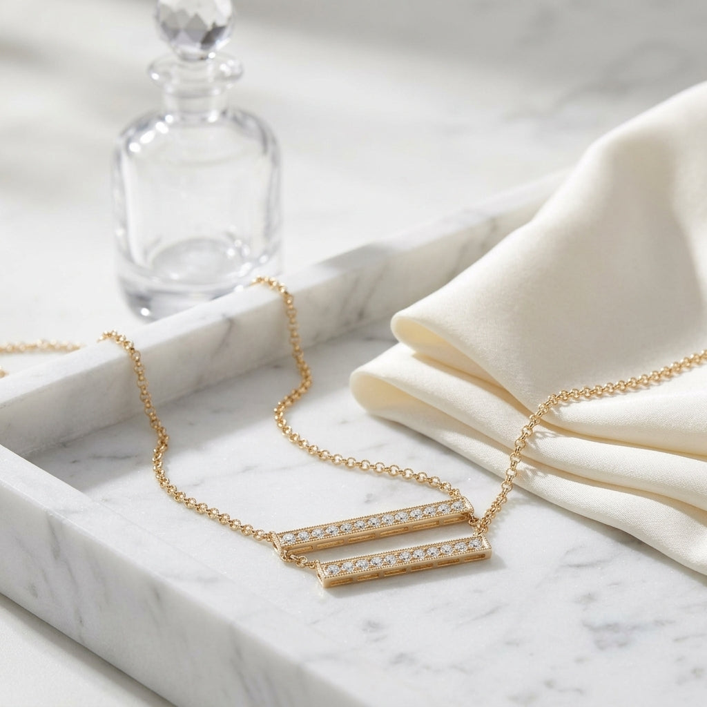 Diamond Double Bar Necklace In 14k Yellow Gold — atelier still life