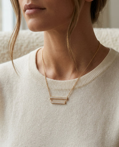 Diamond Double Bar Necklace In 14k Yellow Gold — editorial close-up