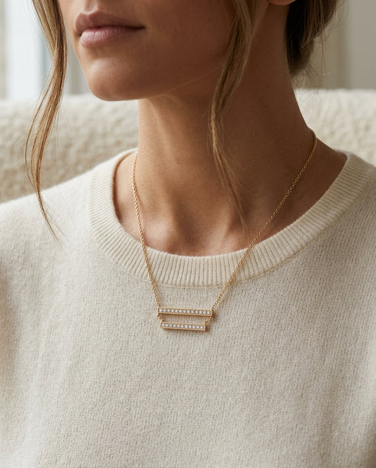 Diamond Double Bar Necklace In 14k Yellow Gold — editorial close-up