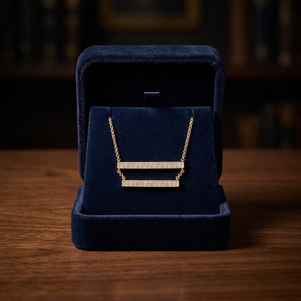 Diamond Double Bar Necklace In 14k Yellow Gold — gift presentation