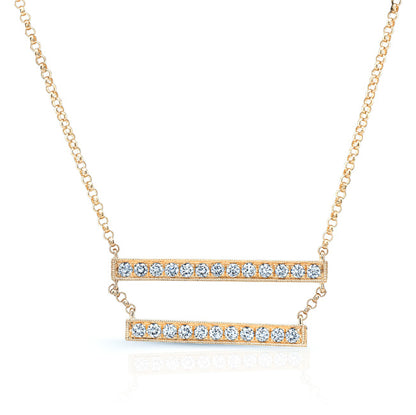 Diamond Double Bar Necklace In 14k Yellow Gold