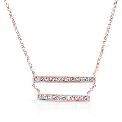 Diamond Double Bar Necklace In 14k Rose Gold