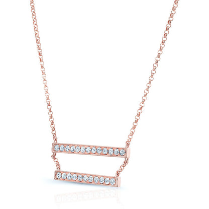 Diamond Double Bar Necklace In 14k Rose Gold